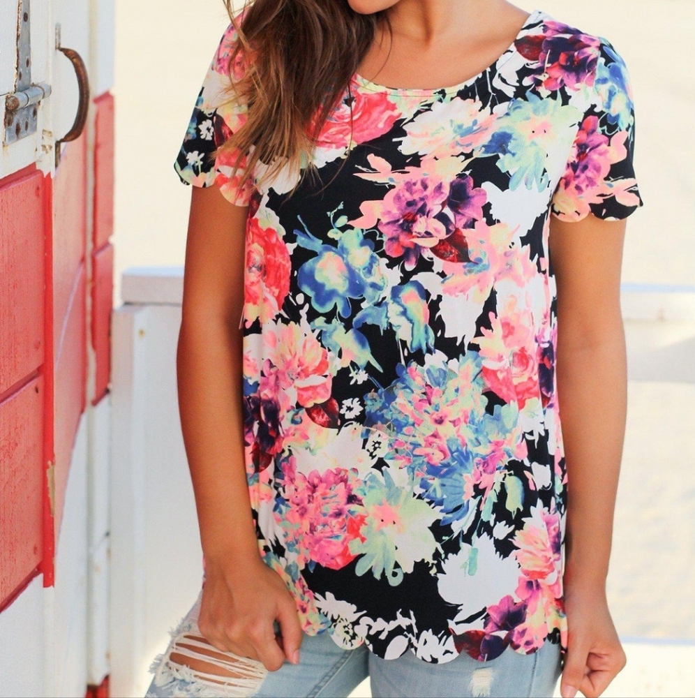 Coco & Main Neon Floral Print Blouse Size Medium